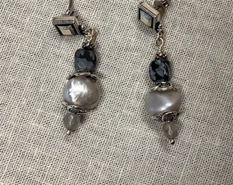 Pearl and Jasper dangle earrings with posts