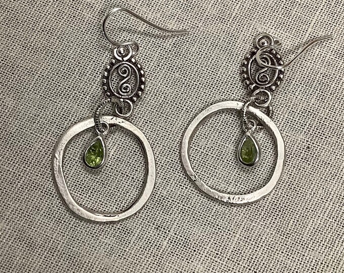 Silver Hoops with Peridot