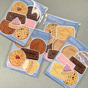 British Biscuits Vinyl Sticker Selection Pack - Waterproof Matte Die Cut Sticker - Jammy Dodger Custard Cream Party Ring Rich Tea Ginger Nut