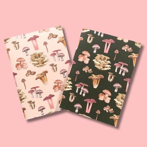 Woodland Mushrooms Ruled Lined Notebook - Mini Pocket-sized A6 Handmade Stapled Book - Cream or Forest Green - Autumn Fall
