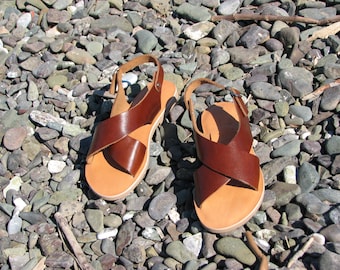 taba color leather woman sandals