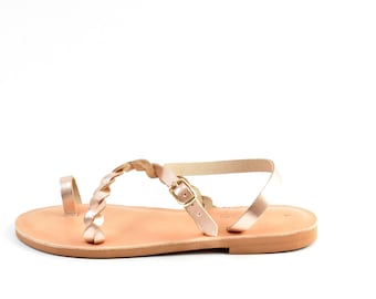 rose gold leather woman sandal