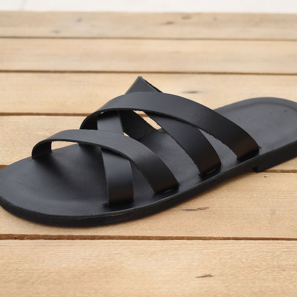 Black man leather sandal ,Ancient Greek Leather Slip On Sandals,Open Toe Strappy Barefoot Flats,Handmade Men Sandals,Greek Sandals