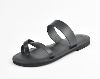 black leather woman sandal