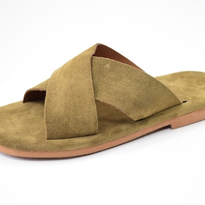 Khaki Leather Man Sandal with very Soft Insole,Handmade Men Sandals,Greek Sandals,Men Shoes