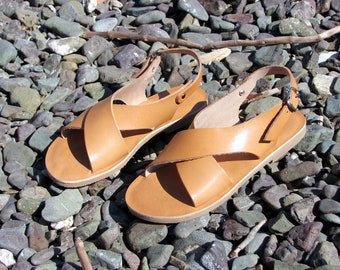 Beige Leather Sandals: Handmade Greek Summer Shoes