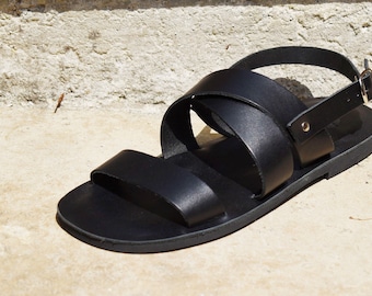 Leather Gladiator Sandals Men: Black Strappy Greek Sandals