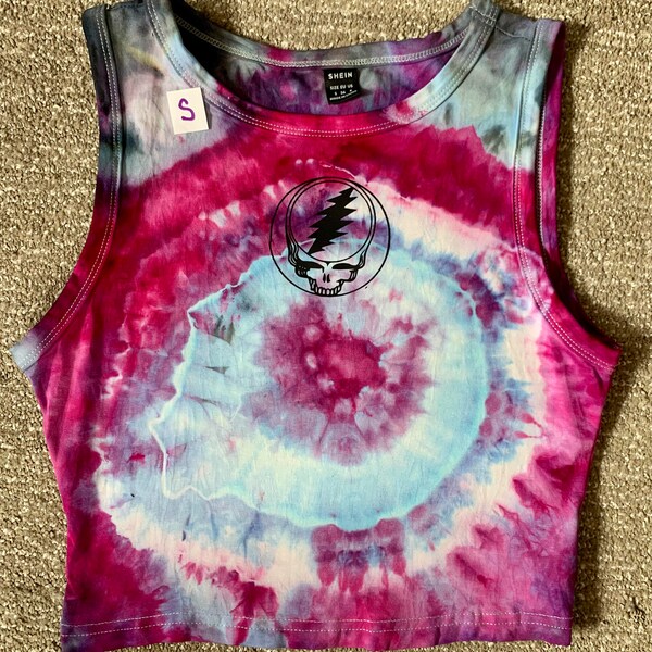 galaxy ice dye geode stealie/Phish crop tank top