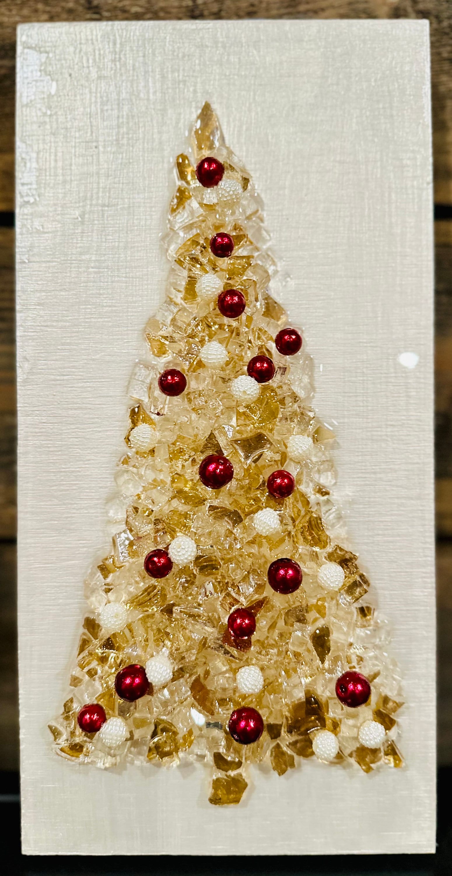 Crushed Glass Christmas Trees on Wood! FREE SHIPPING