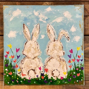 Easter Bunnies in Spring Painting. FREE SHIPPING!
