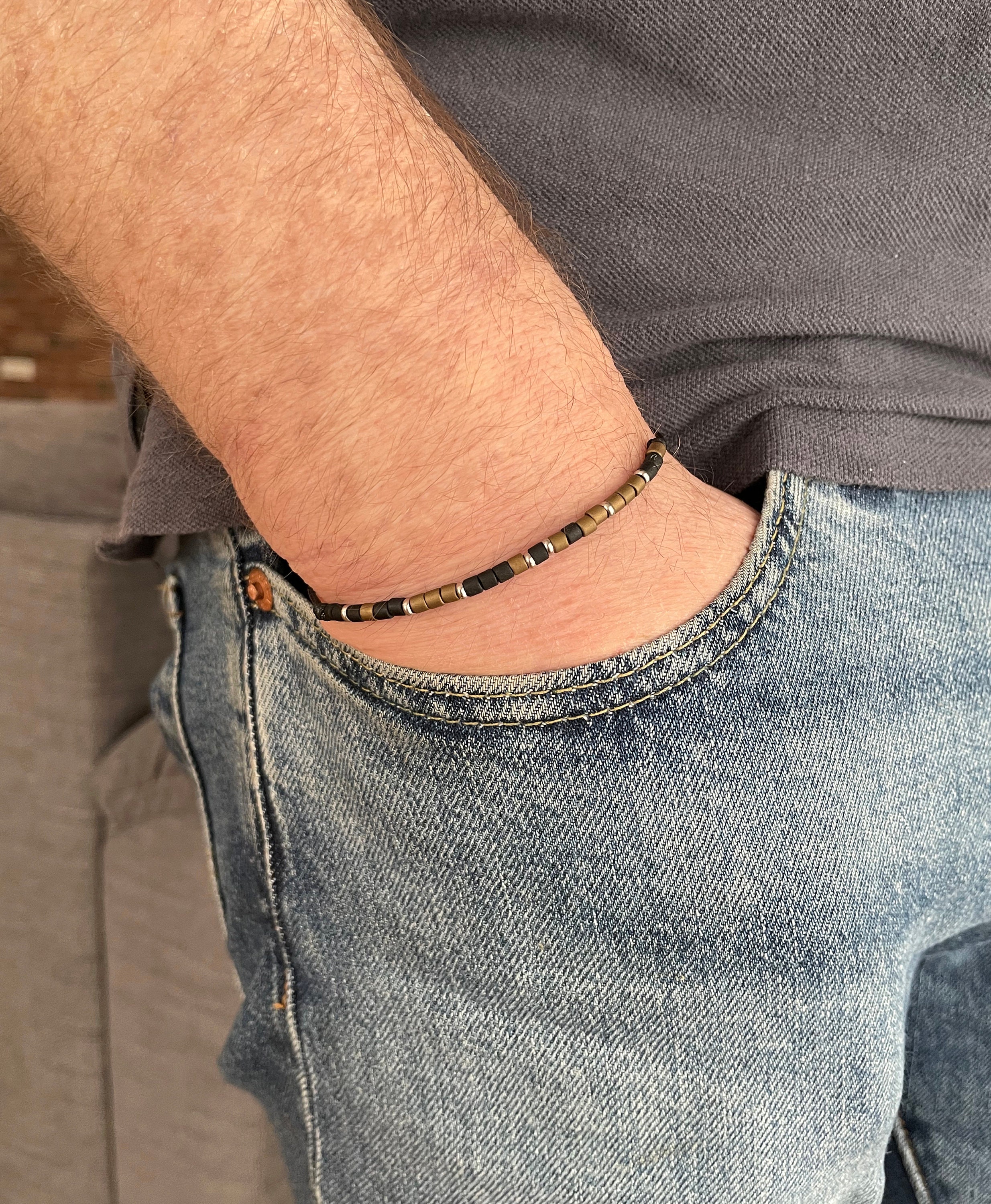 Morse Code Bracelet, Black & Bronze Seed Bead, Hidden Message Gift