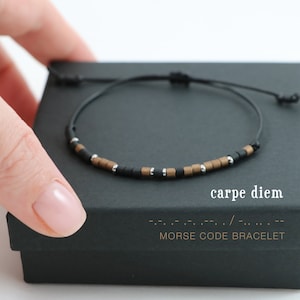 Carpe Diem Morse Code Bracelet, Mens Enjoy Life Encouraging Message Gift, Seize The Day Jewelry, Positive Mantra Inspirational Quote