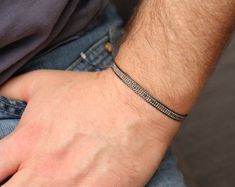 Bracelet homme code Morse personnalisé gris, bracelet de perles signifiantes, bijoux personnalisés pour homme