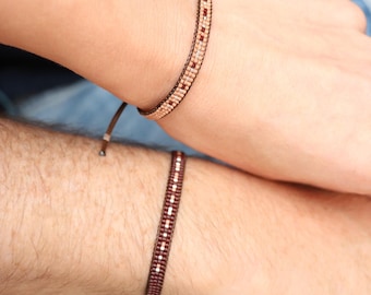 Morse Code Beaded Bracelet Set: Personalized Couple Jewelry, Meaningful Christmas gift for Him Her
