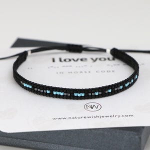 Ich liebe dich Morse-Code-Armband, schwarz, grau und blau Benutzerdefinierte Nachricht Jahrestag Geschenk für Freund, Vatertagsgeschenk von der Tochter