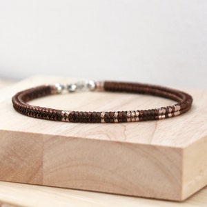 Metallic bronzen herenarmband, aangepaste morsecode armband herencadeau, handgeweven sieraden voor vriend, attent jubileumcadeau voor hem