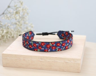 Pulsera colorida de cuentas Miyuki, pulsera de flores elegante, pulsera de verano ajustable, regalo del Día de la Madre para mamá, pulsera multicolor tejida a mano