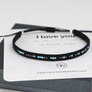 I LOVE YOU Morse Code Bracelet, Black Grey and Blue Custom Message Anniversary Gift for Boyfriend, Fathers Day gift From Daughter