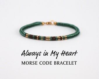 Pulsera de código Morse: "Siempre en mi corazón". Regalo conmemorativo de cuentas de semillas Miyuki.
