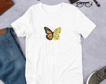 Womens Schmetterling T-Shirt/gelb Schmetterling T Shirt/70er/80er/Stil/beste Freundin Geschenk/Mama Geschenk