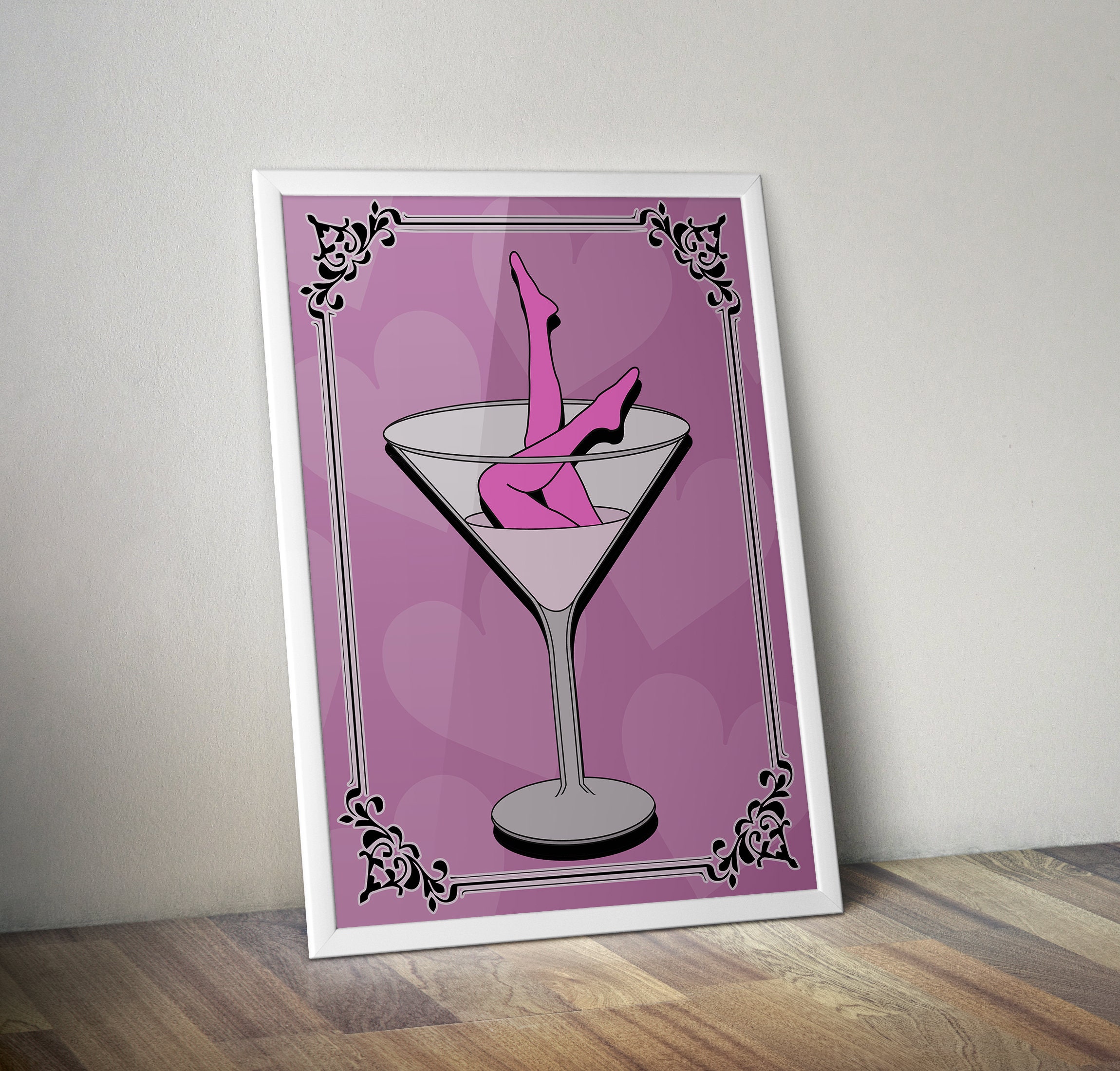 Graphic Burlesque martini glass poster print artwork gift art | Etsy