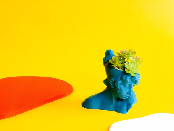 Sappho Bust Head Planter: Art Nouveau Desk Decor