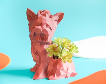 Low Poly Yorkie Planter: Unique Desk Decor