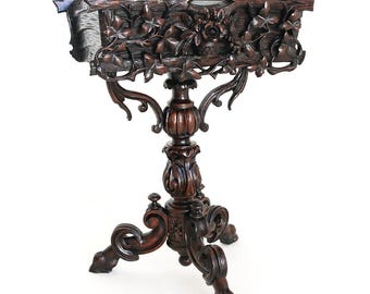 19th Century French Black Forest Plant Stand – Hand Carved Floral Jardiniere (c.1880)