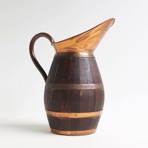 Big Massive XL Antique French Red Copper and Oak Pitcher, Wine Jug Large French Umbrella Holder Stick Stand 1900