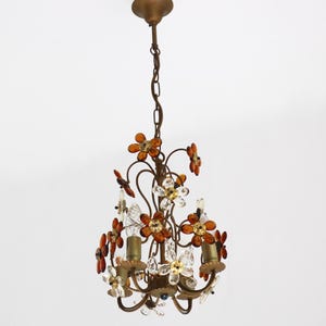 Italian Amber & Clear Glass Flower Chandelier: 1950s Murano Style