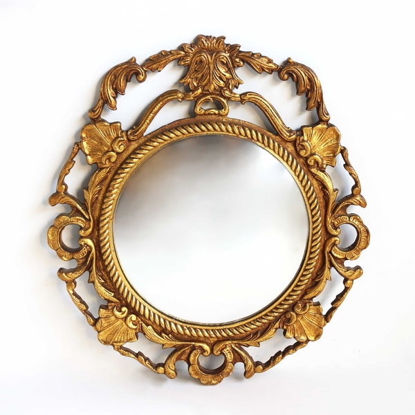 Français Bois Doré Rond Convexe Miroir vintage Hall Miroir Orné Mur Miroir Régence Style Golden Entry Way Butler Miroir Louis xv Style 1950