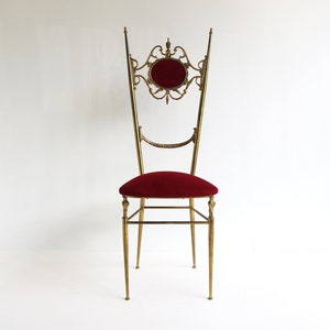 Brass Italian Mid-Century Modern Side Chair by Chiavari, Dining Chair by Giuseppe Gaetano Descalzi Extra High-Backed Hollywood Regency 1960s