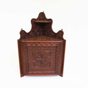 Antique Dutch Provincial Chip Carved Wood Carved Corner Cabinet Medicine Bathroom Kitchen Cabinet Small Wall Cabinet Key Cabinet 1920