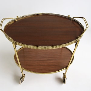 Oval Mid-century Bar Cart Serving Trolley Cocktail Tea Cart Beverage Italian Hollywood Regency 1960 Vintage Bottle Holder Brass Side Table