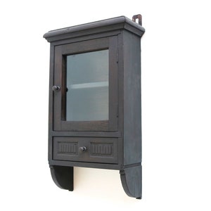 Art Deco Vintage Wood Medicine Bathroom Apothecary Cabinet Glass Drawer Small Wall Cabinet Kitchen Cabinet Key Cabinet wood carved 1930s