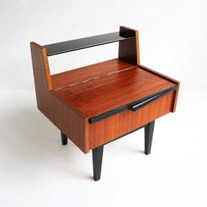 Midcentury Modern Teak Black Legs Valve Scandinavian 60 s Nightstand Danish Bedside Table Side Table End table 1950 Retro