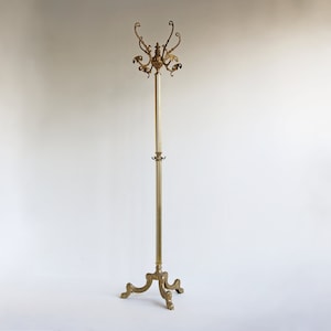 Old Antique Style Free Standing Coat Hat Rack Hollywood Regency Italian Vintage Golden Hall Tree Floor Stand Clothes Rack Entryway 1960s