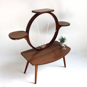 Vintage Midcentury Modern 4 Tier Round Plant stand 60s Side table  Flower table Flower Stand 50s Table ,Brown Formica Table  Retro
