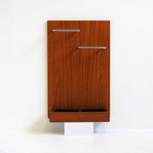 Minimalist Vintage Midcentury Modern Teak Wall Mounted Umbrella Holder Scandinavian Entry Way Furniture 1960s Design