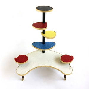 Supporto per piante vintage a 7 ripiani, tavolino laterale, tavolo per fiori, supporto per fiori, colore retrò, anni &#39;80-&#39;90, tavolo da esposizione, tavolo da caffè, supporto a forma di rene