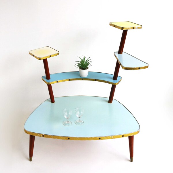 Colorful Vintage MidCentury Modern 5 Tier Plant Stand 60s Side Table Flower table Flower Stand 50s Color Brass Coffee table Germany