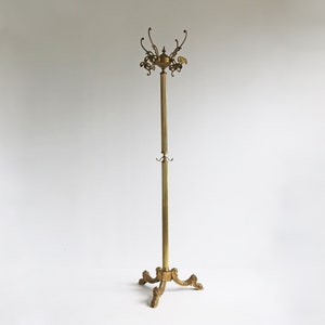 Brass Antique Style Free Standing Italian Coat Hat Rack Hollywood Regency Clothes Rack Vintage Hall Tree Golden Floor Stand  Entryway 1960s