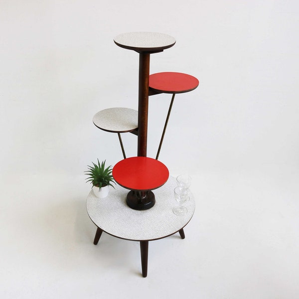 1950s German Plant Stand by Ilse Mobel Colorful Vintage Mid-Century Minimalist Indoor Plant Stand 5 Tier Side Table Retro flower table