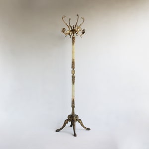 Luxurious Italian Free Standing Coat Rack Marble & Brass Hat Rack Clothes Rack Hollywood Regency Hall Stand Vintage Hall Floor Stand 1960s
