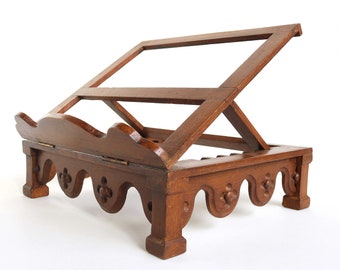 Antique Wood Bible Stand: Hand Crafted Adjustable Book Rest