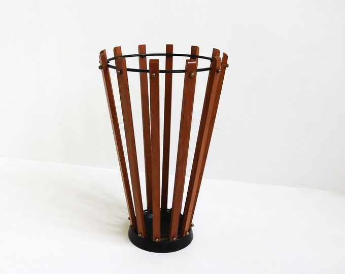 Mid Century Modern Umbrella Stand Teak Wood Metal Vintage Etsy