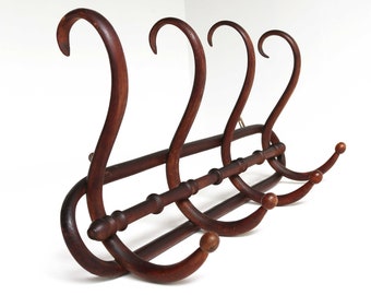 Antique Early 20th Century French Thonet Style Bentwood Coat & Hat Rack Hand- Crafted Art Nouveau Curved Bent Wood Rustic Farmhouse 1900s