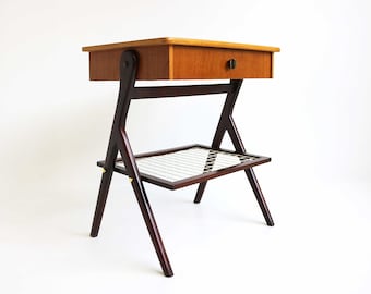 Teak Two Tone Nightstand 1960s Design Bedside Table With Drawer And Iron Shelf End Table Side Table Vintage