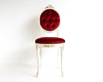 Vintage Italian Wood Carved Chair: Red Quilted Velvet, Louis XV Style