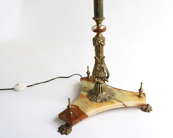 Mid Century Italian Marble Onyx Floor Lamp: Brass Lion's Paw Base